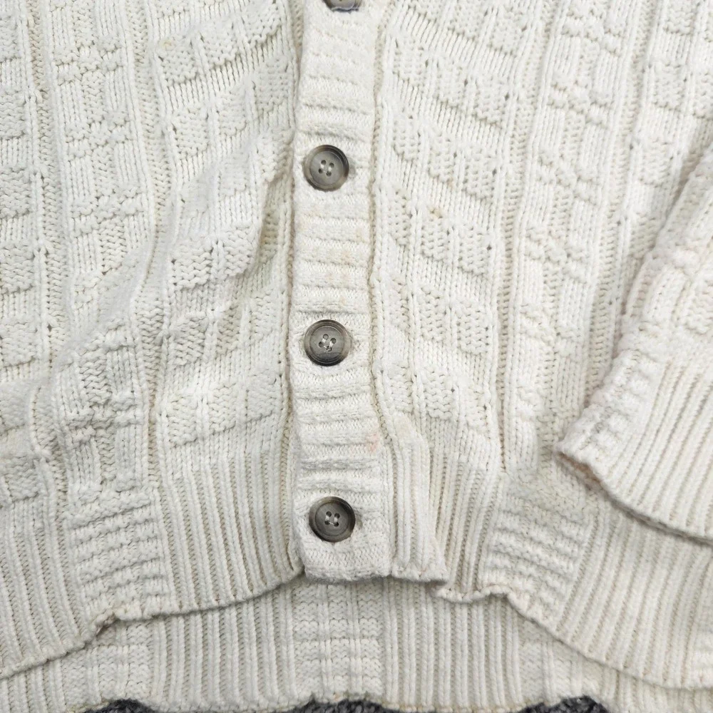 Vintage Van Heusen Cardigan Mens Medium Sweater Ivory Cable Knit Grandpa Coastal